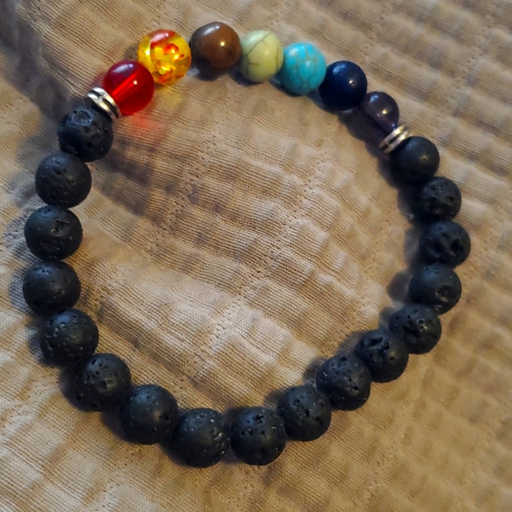 Healing 7 Chakra Bracelet w/ Lava Stones for Oil Diffusion